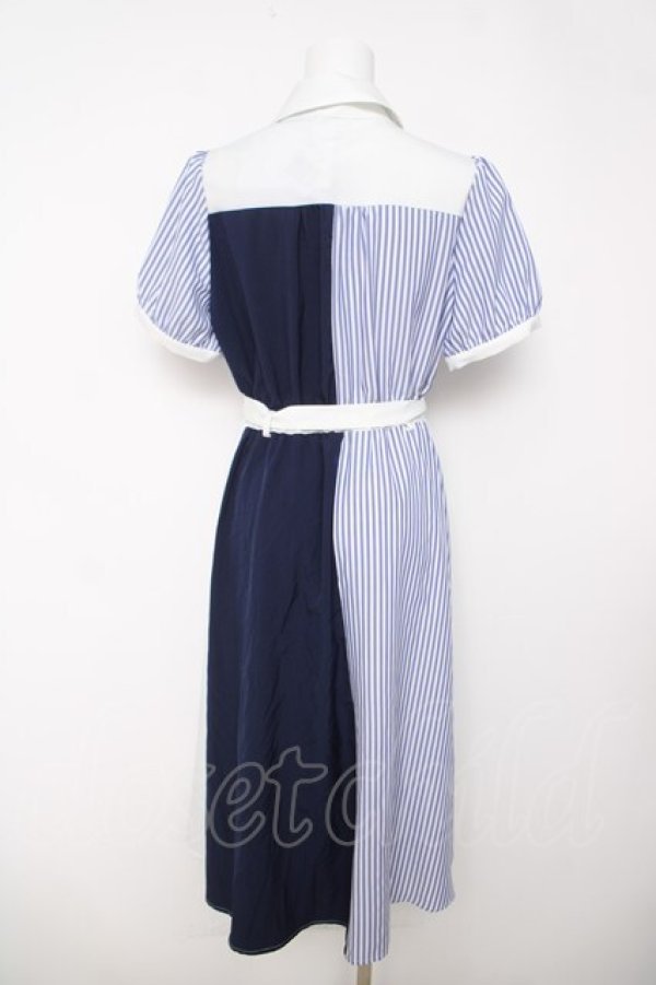 画像2: axes femme / ストライプ切替シャツワンピース F 紺 Y-26-03-18-114-AX-OP-SZ-ZY (2)