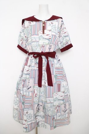 画像: axes femme / フレンチマリン柄セーラーワンピース M ワイン Y-26-03-18-120-AX-OP-SZ-ZY