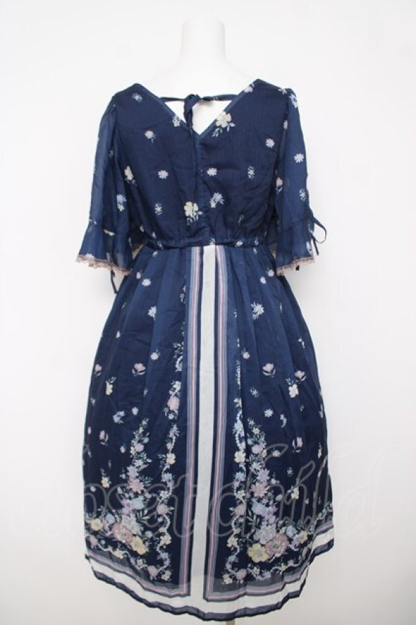 画像2: axes femme / ボタニカルスカーフ柄ワンピース M 紺 Y-26-03-18-121-AX-OP-SZ-ZY (2)