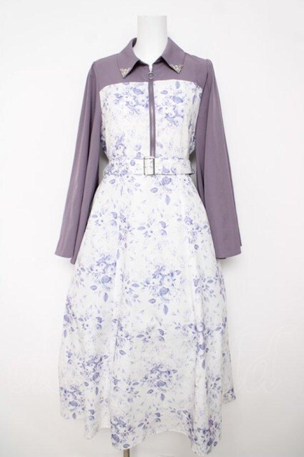 画像1: axes femme POETIQUE / グラデブーケ柄フレアソデワンピース  ラベンダー Y-26-03-18-129-AX-OP-SZ-ZY (1)