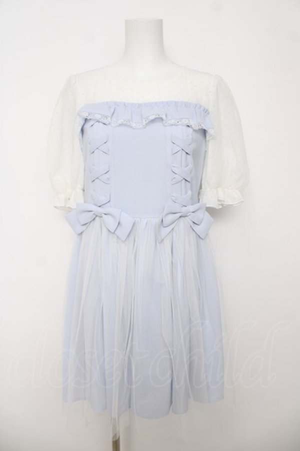 画像1: LODISPOTTO / ドットチュール切替ワンピース M サックス Y-26-03-18-142-LO-OP-SZ-ZY (1)