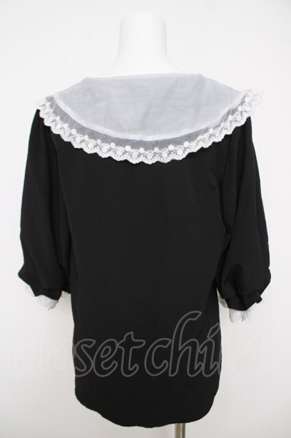 画像2: axes femme POETIQUE / 襟刺繍ボリューム袖ブラウス M 黒 Y-26-03-18-018-AX-BL-SZ-ZY (2)