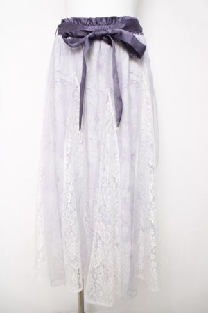 画像: axes femme / 線画花柄レイヤードスカート  ラベンダー Y-26-03-18-169-AX-SK-SZ-ZY