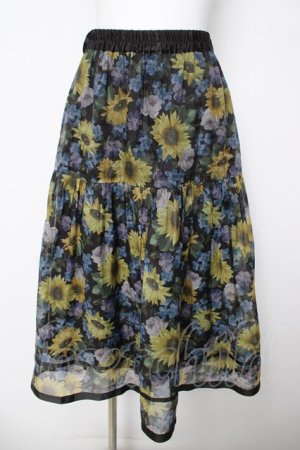 画像: axes femme / ひまわり柄シアースカート M 黒 Y-26-03-18-175-AX-SK-SZ-ZY