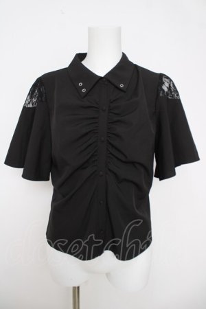 画像: axes femme / ギャザーカケルフレアスリーブブラウス  黒 Y-26-03-18-019-AX-BL-SZ-ZY