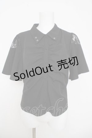 画像: axes femme / ギャザーカケルフレアスリーブブラウス  黒 Y-26-03-18-019-AX-BL-SZ-ZY