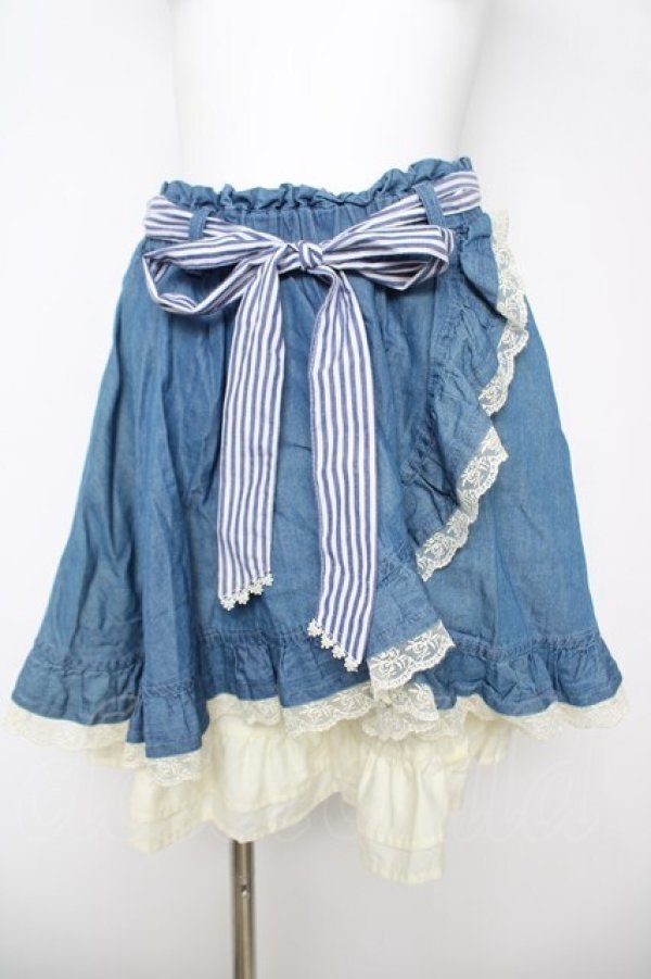 画像1: axes femme / デニム調フリル重ねスカート M ブルー Y-26-03-18-177-AX-SK-SZ-ZY (1)