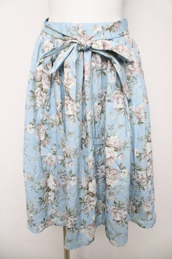 画像1: axes femme / ローズ柄フレアミディスカート F サックス Y-26-03-18-178-AX-SK-SZ-ZY (1)
