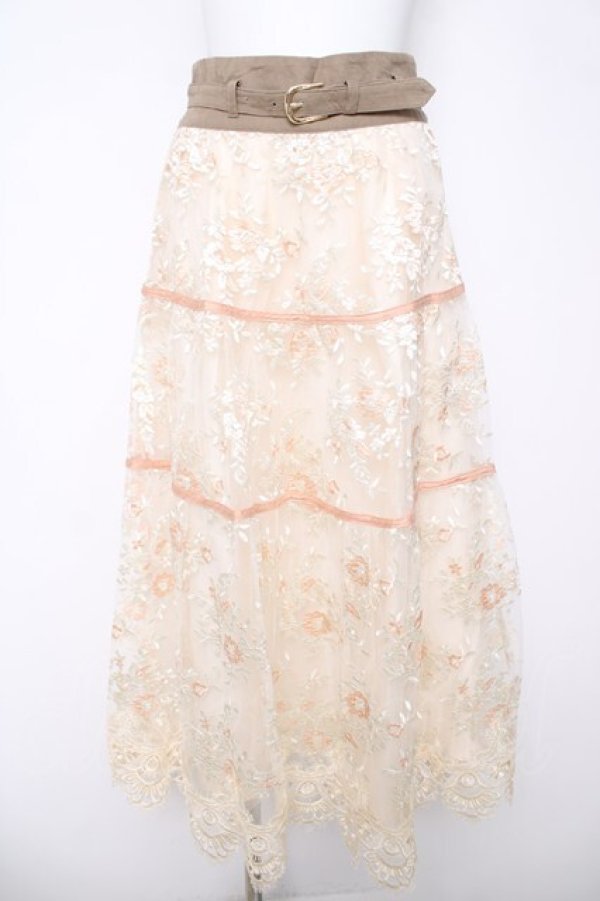 画像1: axes femme NOSTALGIE / フラワー刺繍スカート M 生成り Y-26-03-18-185-AX-OP-SZ-ZY (1)