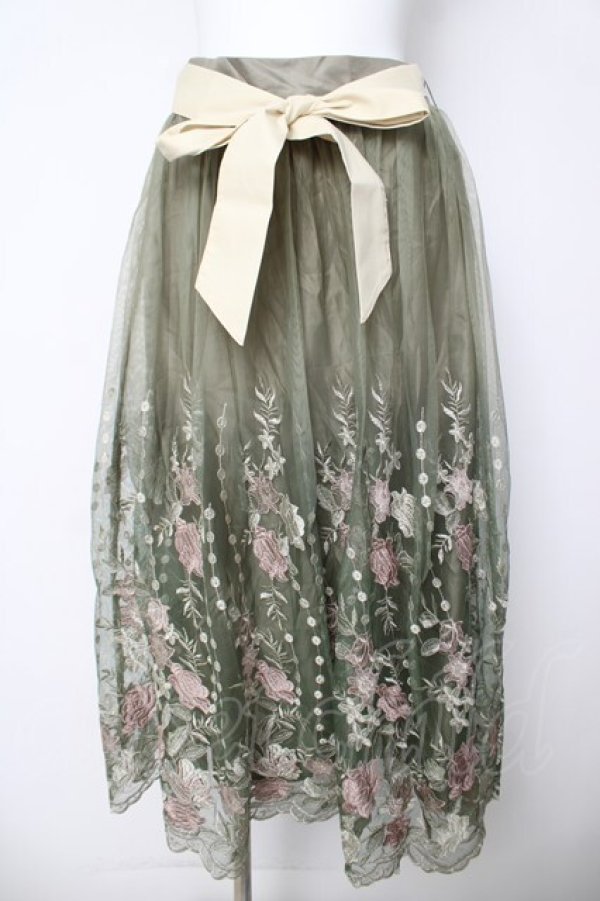 画像1: axes femme / グラデチュール刺繍スカート M グリーン Y-26-03-18-191-AX-SK-SZ-ZY (1)