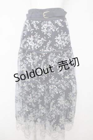 画像: axes femme NOSTALGIE / フラワー刺繍スカート M 紺 Y-26-03-18-192-AX-OP-SZ-ZY