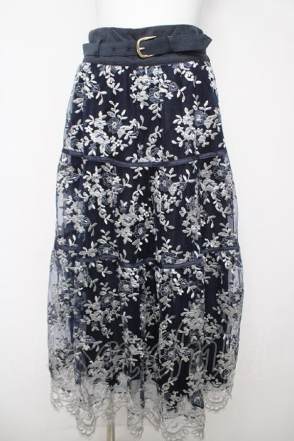 画像1: axes femme NOSTALGIE / フラワー刺繍スカート M 紺 Y-26-03-18-192-AX-OP-SZ-ZY (1)