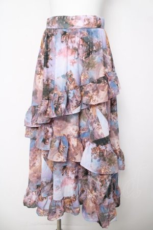 画像: axes femme NOSTALGIE / 天使柄フリルロングスカート F ピンク Y-26-03-18-194-AX-SK-SZ-ZY