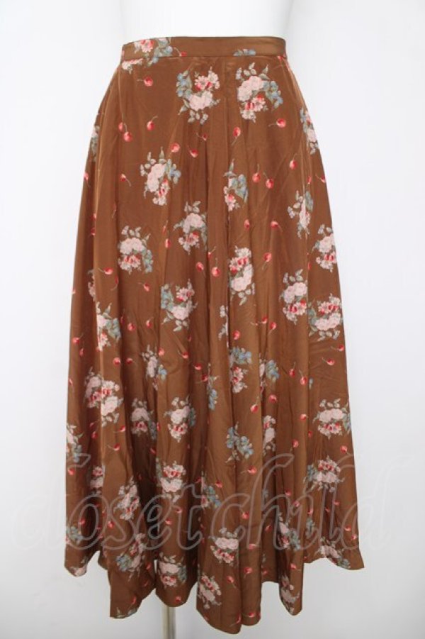 画像1: INGEBORG / ベリーブーケ柄スカート  ブラウン Y-26-03-18-205-LO-SK-SZ-ZY (1)