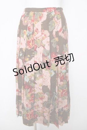 画像: INGEBORG / 花柄プリーツスカート  ブラウン Y-26-03-18-207-LO-SK-SZ-ZY