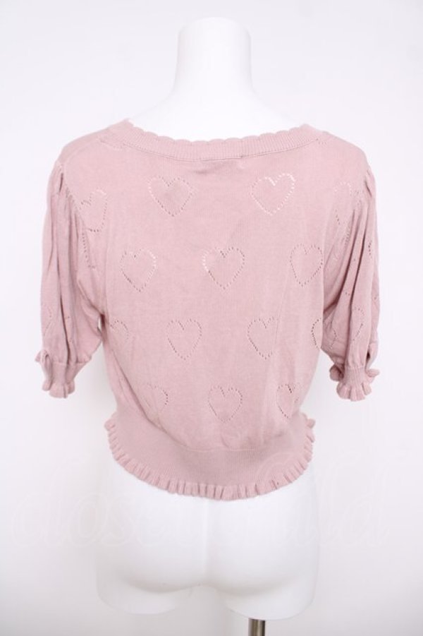 画像2: axes femme kawaii / ハート柄透かし半袖ニットカーディガン M ピンク Y-26-03-18-035-AX-TO-SZ-ZY (2)
