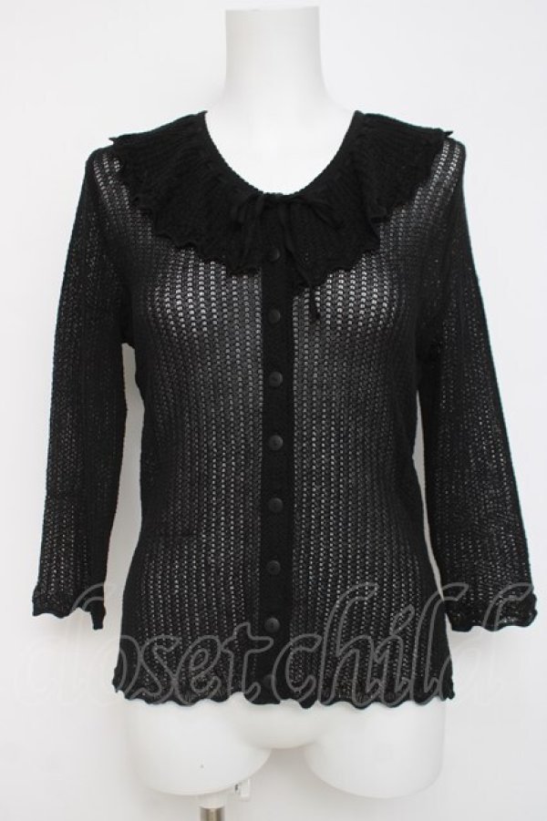 画像1: KANEKO ISAO / 襟付き透かしカーディガン F 黒 Y-26-03-20-032-EL-TO-SZ-ZY (1)