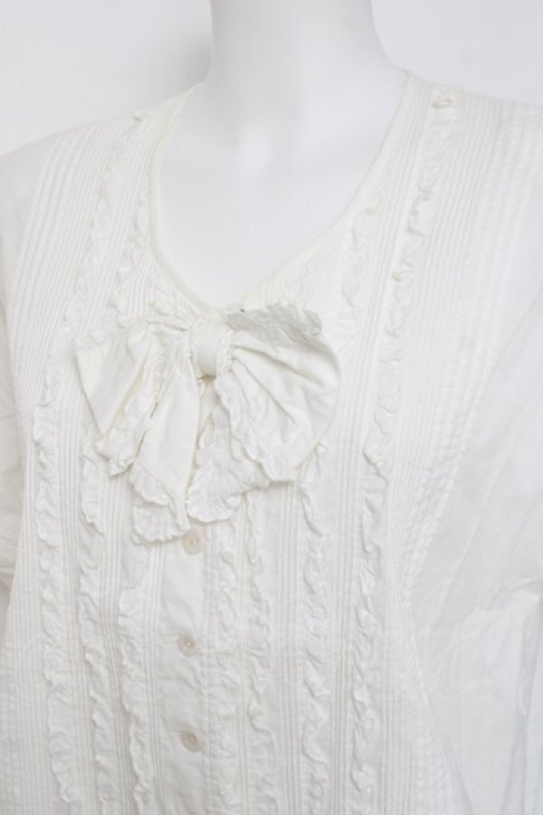 画像3: PINK HOUSE / リボン付きフリルタック半袖ブラウス F 白 Y-26-03-20-038-LO-BL-SZ-ZY (3)