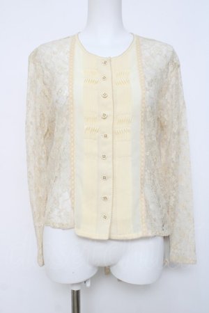 画像: KANEKO ISAO / 総レース身頃ピンタックブラウス  生成り Y-26-03-20-044-EL-BL-SZ-ZY