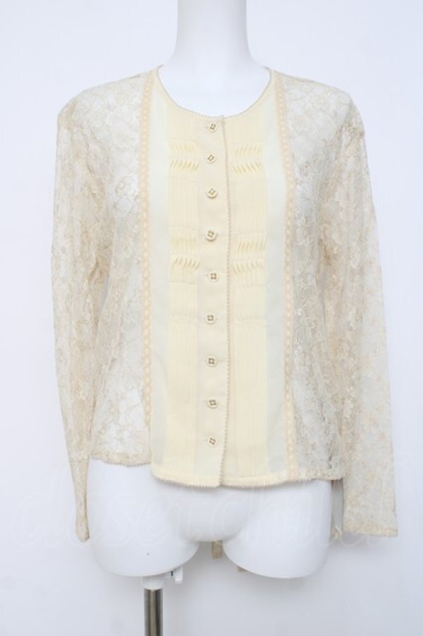 画像1: KANEKO ISAO / 総レース身頃ピンタックブラウス  生成り Y-26-03-20-044-EL-BL-SZ-ZY (1)