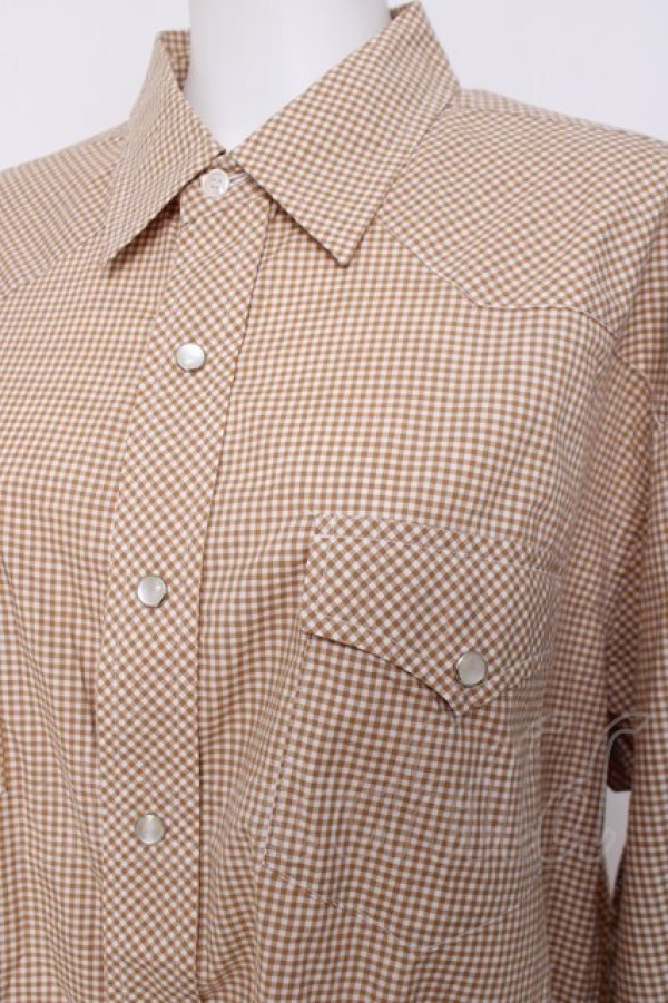 画像3: powder / ギンガムロングシャツ F ベージュ Y-26-03-20-047-LO-BL-SZ-ZY (3)