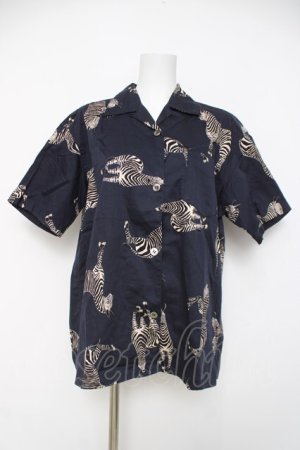 画像: powder / シマウマ柄半袖シャツ F 紺 Y-26-03-20-049-LO-BL-SZ-ZY