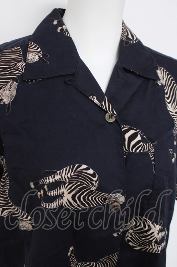 画像3: powder / シマウマ柄半袖シャツ F 紺 Y-26-03-20-049-LO-BL-SZ-ZY (3)