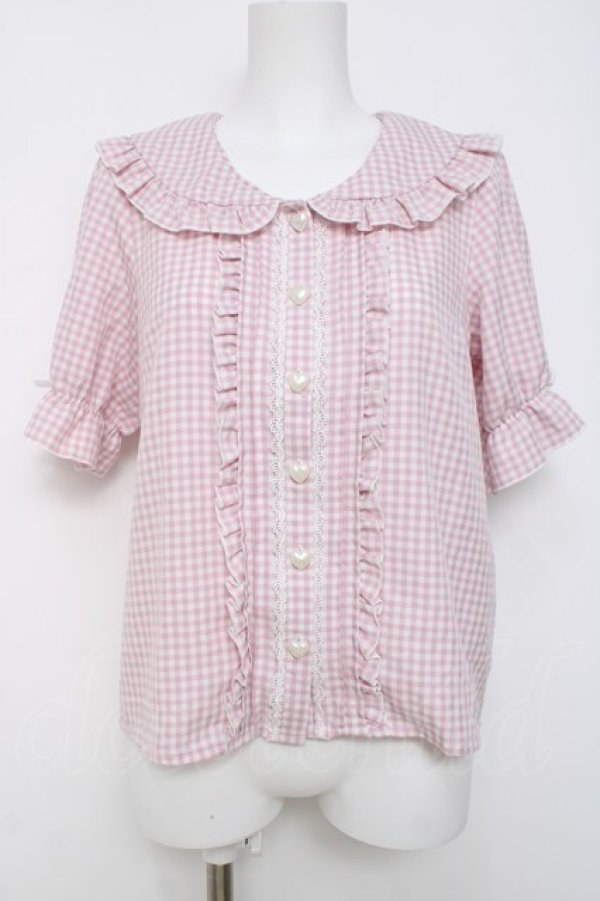 画像1: DearMyLove / セーラーハートボタンフリルブラウス M ピンク Y-26-03-20-058-EL-BL-SZ-ZY (1)