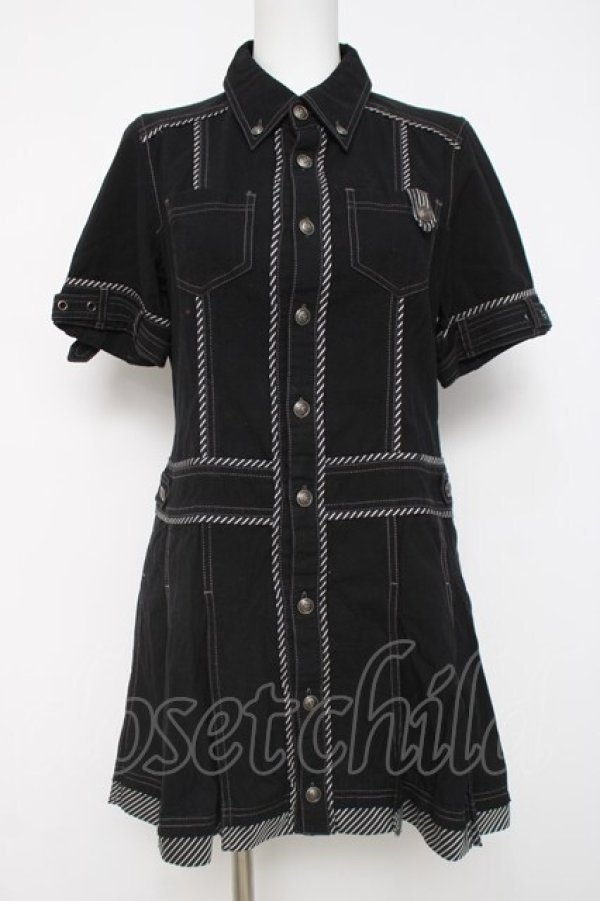 画像1: ALGONQUINS / プリーツシャツワンピース F 黒 Y-26-03-20-065-AL-OP-SZ-ZY (1)