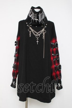 画像: SEX POT ReVeNGe / PUNKISH SID RING SLEEVE ハイネックカットソー F ブラック/レッド Y-26-03-20-069-SP-TO-SZ-ZY