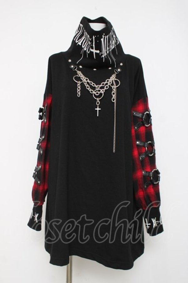 画像1: SEX POT ReVeNGe / PUNKISH SID RING SLEEVE ハイネックカットソー F ブラック/レッド Y-26-03-20-069-SP-TO-SZ-ZY (1)