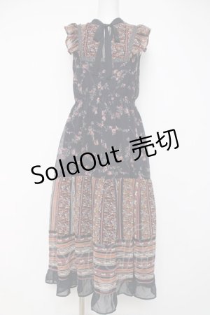 画像: axes femme / パッチワーク花柄ロングワンピース M 紺 Y-26-03-20-073-AX-OP-SZ-ZY