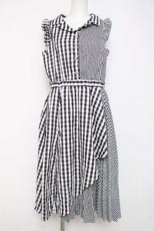 画像: axes femme / ギンガムチェックノースリーブ開衿ワンピース M 黒 Y-26-03-20-074-AX-OP-SZ-ZY