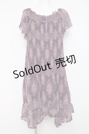 画像: axes femme / アラベスク柄プリーツシフォンワンピース M 紫 Y-26-03-20-075-AX-OP-SZ-ZY