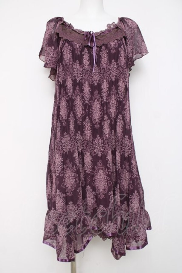 画像1: axes femme / アラベスク柄プリーツシフォンワンピース M 紫 Y-26-03-20-075-AX-OP-SZ-ZY (1)