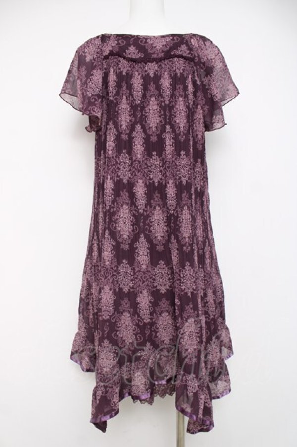画像2: axes femme / アラベスク柄プリーツシフォンワンピース M 紫 Y-26-03-20-075-AX-OP-SZ-ZY (2)
