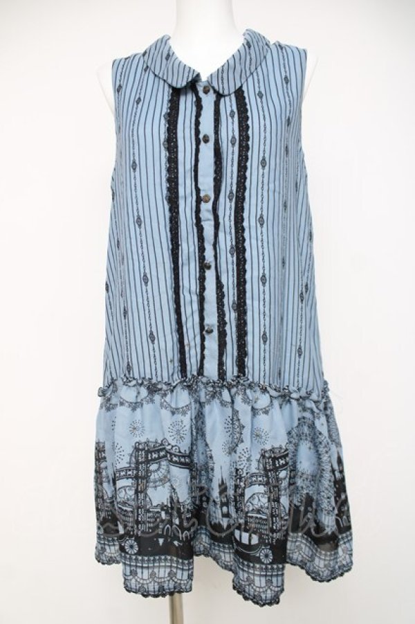 画像1: axes femme / メルヘン柄襟付きチュニック M サックス Y-26-03-20-079-AX-OP-SZ-ZY (1)