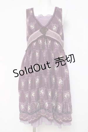 画像: axes femme / ブローチ付きオーナメント柄ワンピース M 紫 Y-26-03-20-080-AX-OP-SZ-ZY