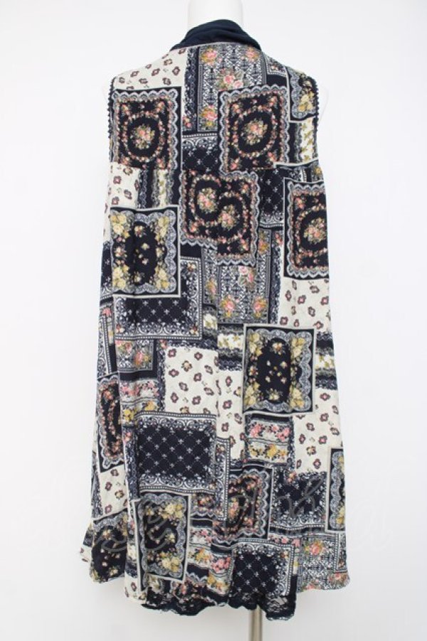 画像2: axes femme / パッチワーク柄ボウタイチュニ M 紺 Y-26-03-20-082-AX-OP-SZ-ZY (2)