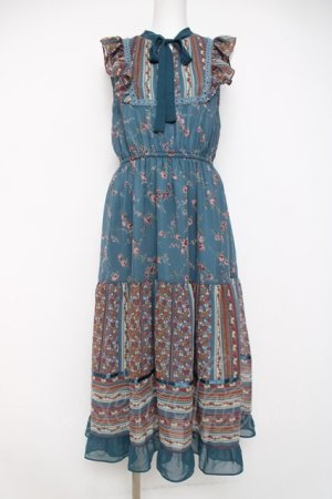 画像: axes femme / パッチワーク花柄ロングワンピース M グリーン Y-26-03-20-085-AX-OP-SZ-ZY