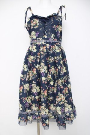 画像: axes femme / フルーツ柄キャミワンピース M 紺 Y-26-03-20-086-AX-OP-SZ-ZY