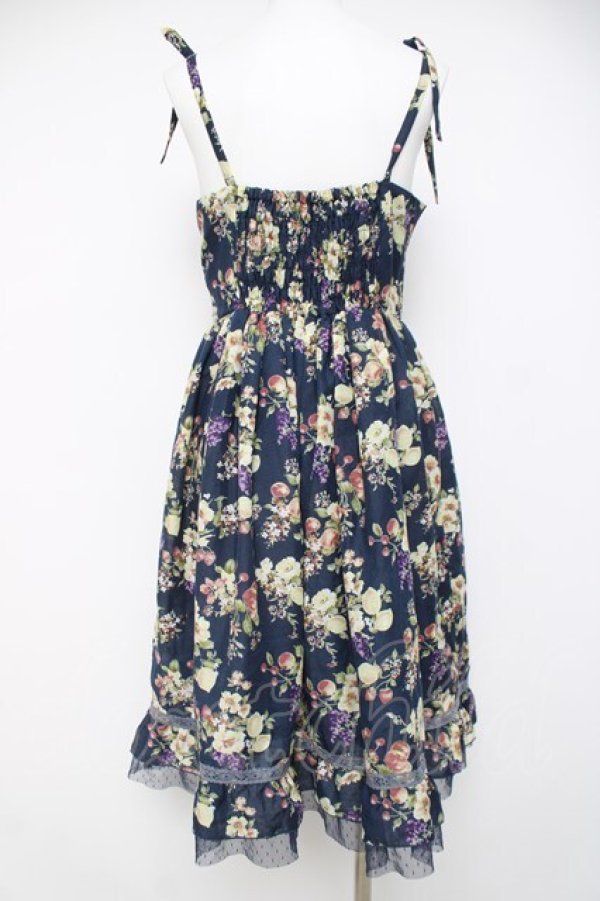 画像2: axes femme / フルーツ柄キャミワンピース M 紺 Y-26-03-20-086-AX-OP-SZ-ZY (2)