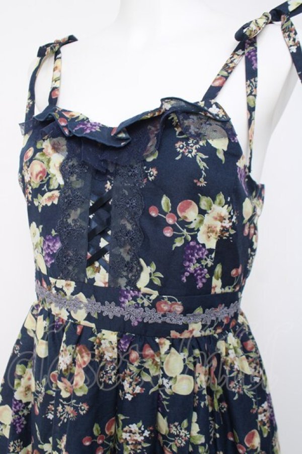 画像3: axes femme / フルーツ柄キャミワンピース M 紺 Y-26-03-20-086-AX-OP-SZ-ZY (3)