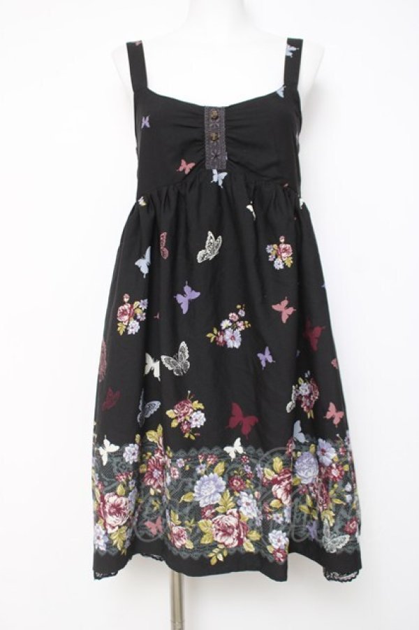 画像1: axes femme / 蝶柄キャミワンピース M 黒 Y-26-03-20-090-AX-OP-SZ-ZY (1)
