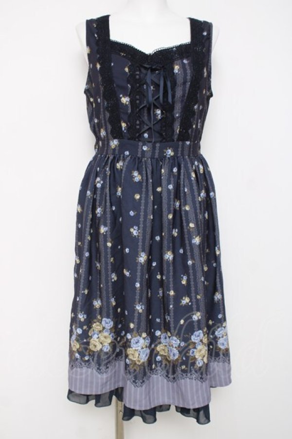 画像1: axes femme / ロマンティックプリントワンピース M 紺 Y-26-03-20-091-AX-OP-SZ-ZY (1)