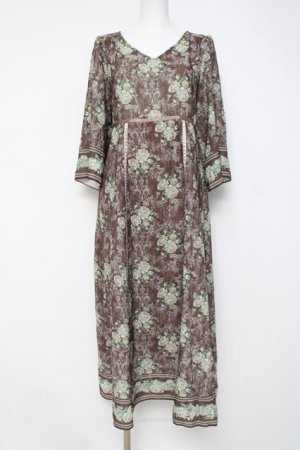画像: axes femme / ウォールオーナメント柄ワンピース M 茶 Y-26-03-20-096-AX-OP-SZ-ZY