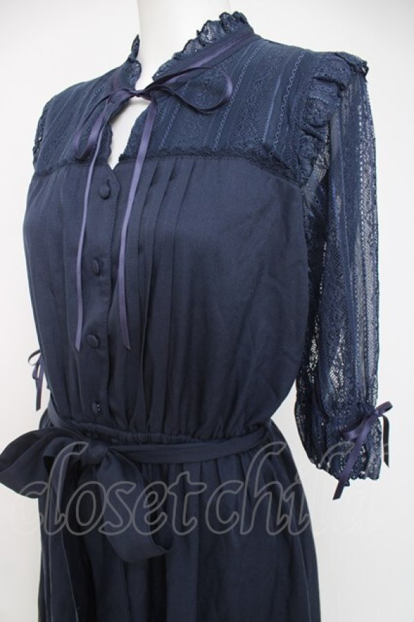 画像2: axes femme POETIQUE / 袖レースワンピース M 紺 Y-26-03-20-097-AX-OP-SZ-ZY (2)