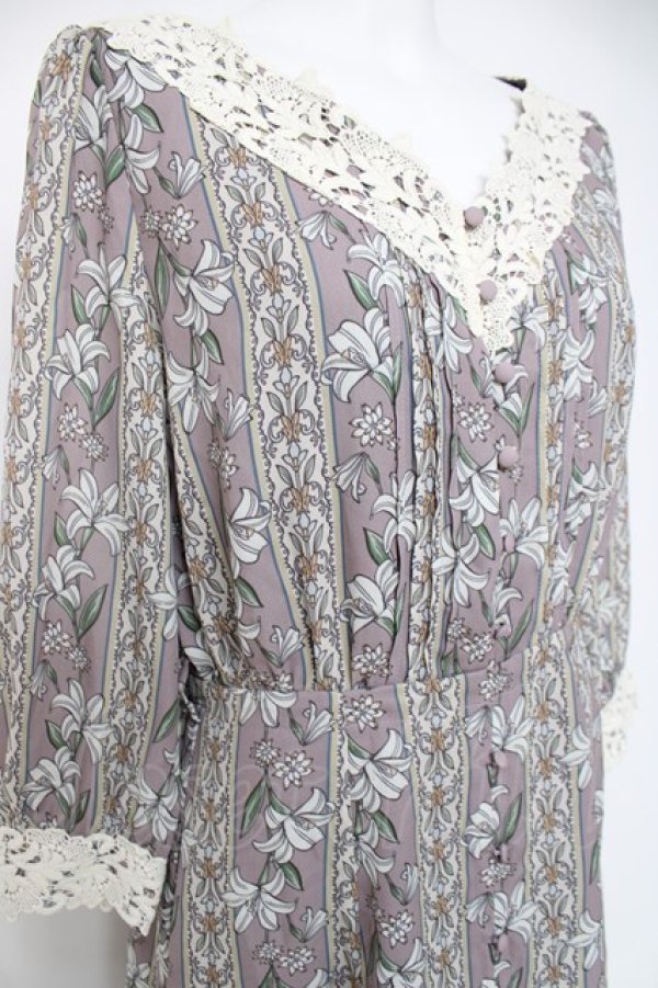 画像2: axes femme / リリー柄ワンピース M 淡ピンク Y-26-03-20-098-AX-OP-SZ-ZY (2)