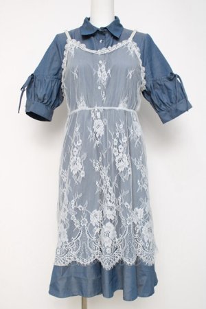 画像: axes femme / レースキャミレイヤードシャツワンピース M ブルー Y-26-03-20-100-AX-OP-SZ-ZY