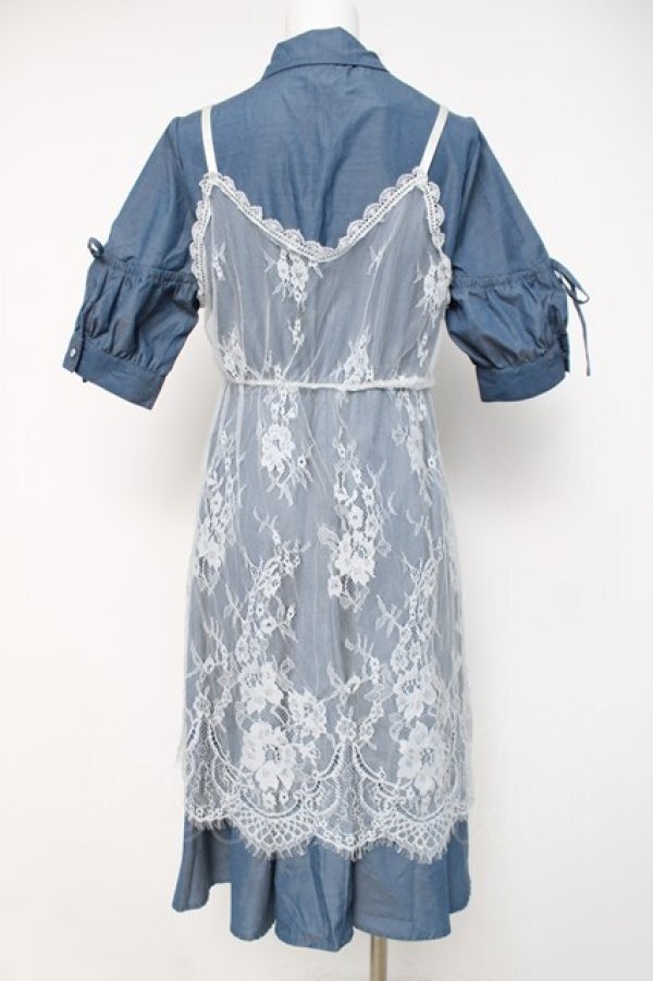 画像3: axes femme / レースキャミレイヤードシャツワンピース M ブルー Y-26-03-20-100-AX-OP-SZ-ZY (3)